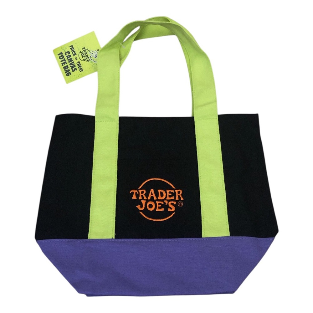 Trader Joes Mini Tote Halloween Trick or Treat Bag Black Purple Green NWT